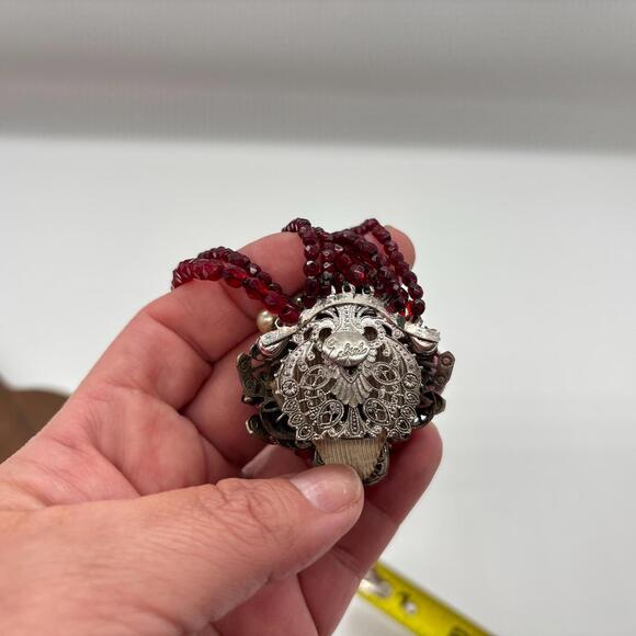 Vintage Signed EUGENE Haskell Multi Strand Ruby Beaded Bracelet Cluster Clasp - Picture 8 of 9